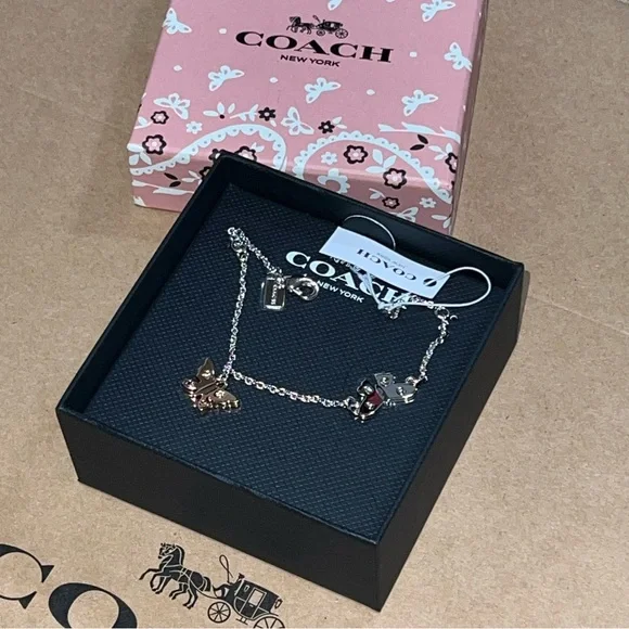 NIB Coach Butterfly Charm Bracelet Silver Rose Gold Crystal Two Tone F86795 Gift - Picture 2 of 5